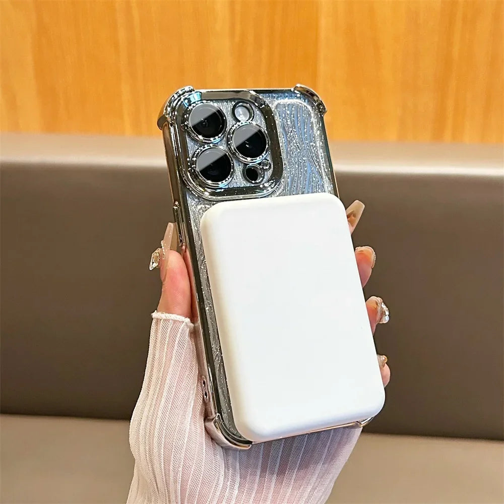 【Magsafe対応】高級感 ゴールド×ラメ リング付き iPhoneケース｜耐衝撃・スタンド機能・キラキラデザイン｜iPhone対応 #250407