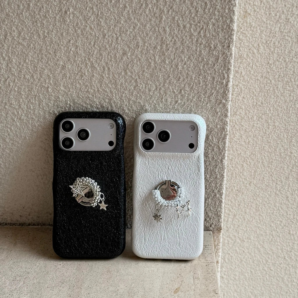チャーム パール リング付き iPhoneケース｜レザー調・アクセサリー風 ＃230731