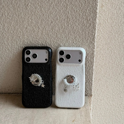 チャーム パール リング付き iPhoneケース｜レザー調・アクセサリー風 ＃230731
