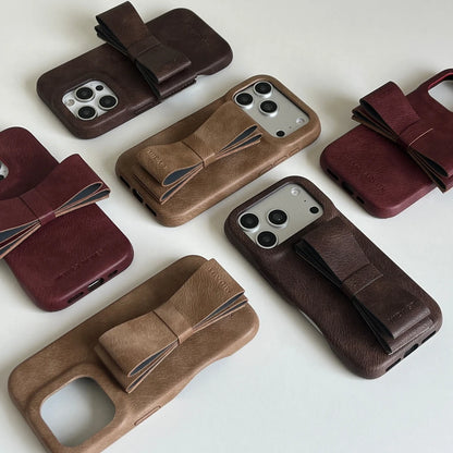 【ヴィンテージクラシカルリボン】レザーリボン×クラシックカラー スマホケース｜iPhone対応 #241222