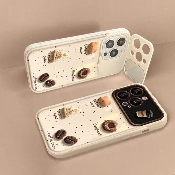 【カフェベア】くまちゃんチャーム ×コーヒービーンズ ドーナツ スマホケース｜iPhone対応 #250226