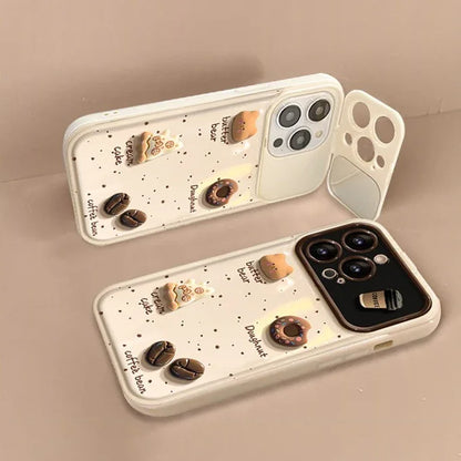 【カフェベア】くまちゃんチャーム ×コーヒービーンズ ドーナツ スマホケース｜iPhone対応 #250226