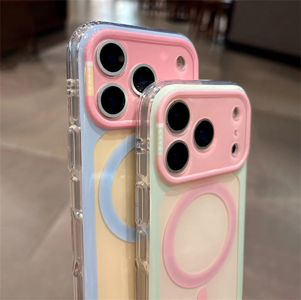 キャンディカラー バイカラーフレーム Magnet内蔵 クリア iPhoneケース｜ポップ・爽やか #260059