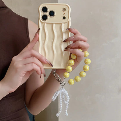 【ウェーブフレーム】パールチャーム付き スマホケース｜iPhone対応 #241217