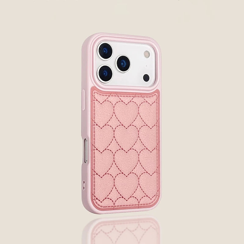 【ハートキルティング 】立体ステッチ レザー調 スマホケース｜iPhone対応 #241022