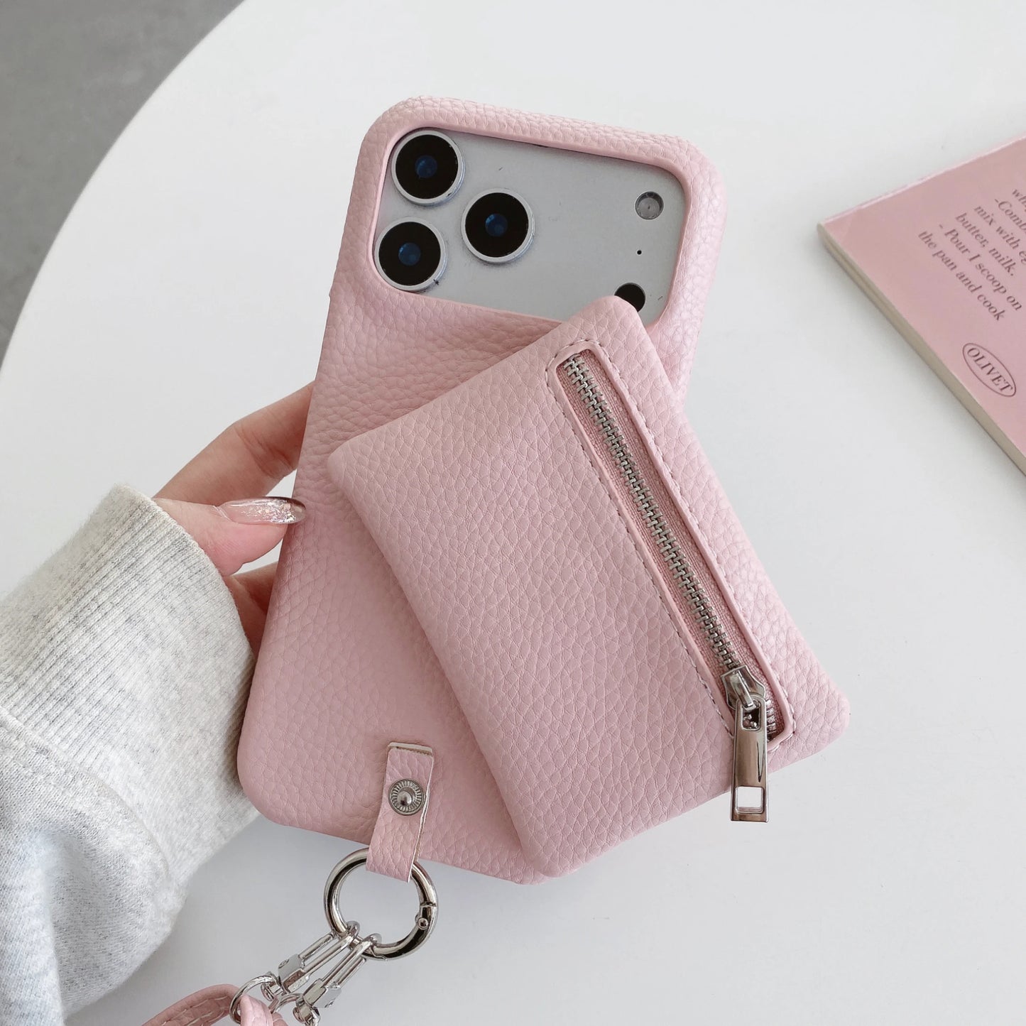 【ミニウォレットジップ】ファスナーポケット × レザー調 スマホケース｜iPhone対応 #240804