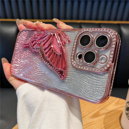 立体メタリック バタフライ iPhoneケース｜グリッター ラメ #240225