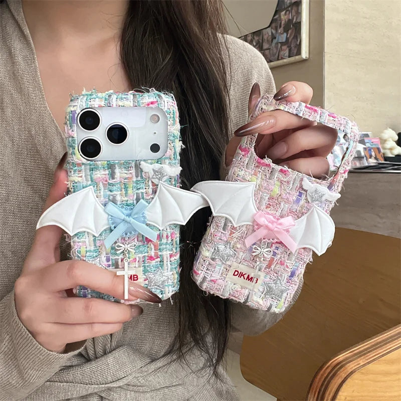 【ツイードリボンシリーズ】バットウィングツイード スマホケース｜ガーリー×エッジデザイン｜iPhone対応 #241204