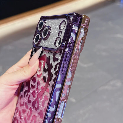 【スクエアシリーズ】レオパード ヒョウ柄 グリッター スマホケース｜iPhone対応 #251216