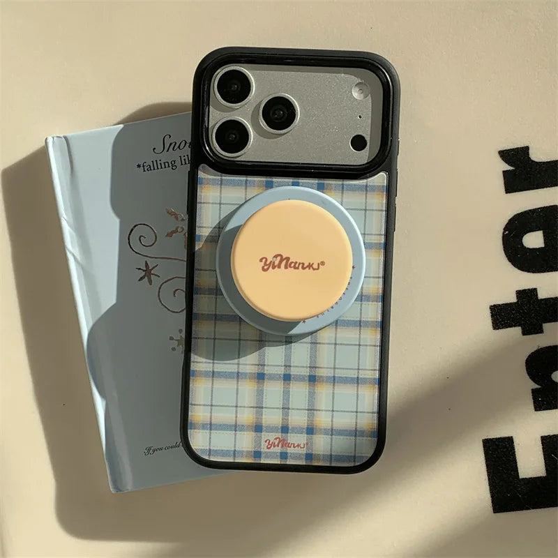 チェック柄 スタンドグリップ付き Magnet内蔵 iPhoneケース｜レトロデザイン #260003