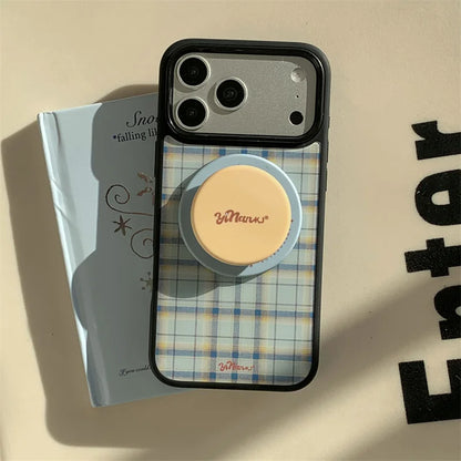 チェック柄 スタンドグリップ付き Magnet内蔵 iPhoneケース｜レトロデザイン #260003