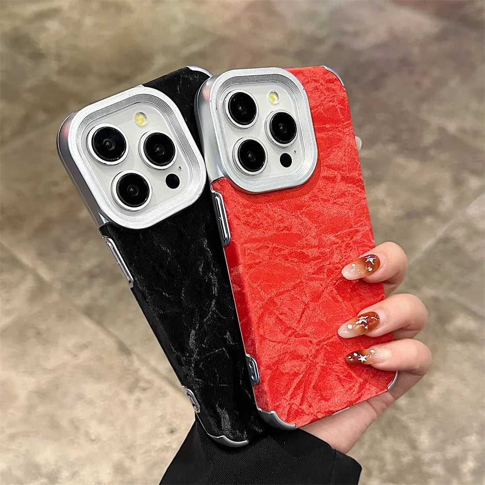 【ベルベット調】ツヤ消し 上品 ベロア メタルフレーム スマホケース｜iPhone対応 #250913
