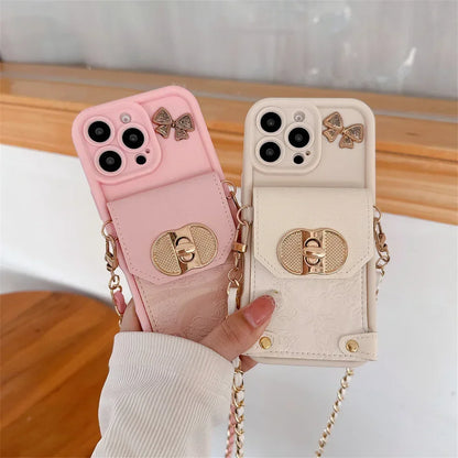 【チェーンポーチシリーズ】リボンチャーム付き ストラップ付属 スマホケース｜iPhone対応 #251213