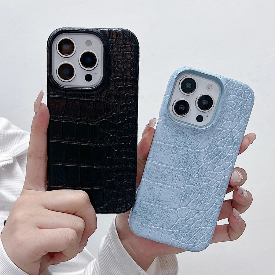クロコ型押し iPhoneケース｜レザー調・シンプルデザイン #260106