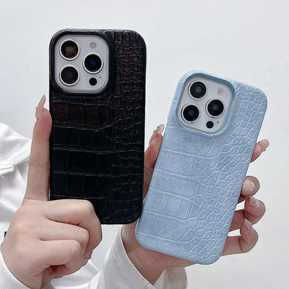 クロコ型押し iPhoneケース｜レザー調・シンプルデザイン #260106
