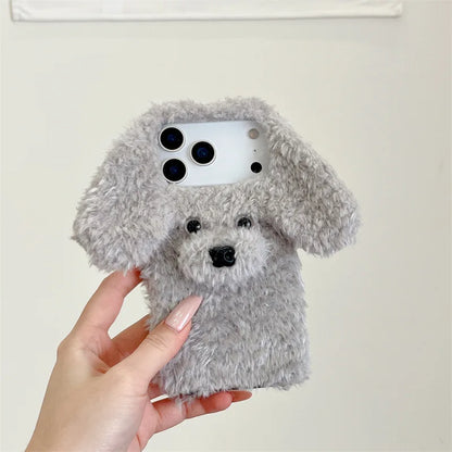 【もこもこプードルファー】耳付き 犬 Dog 3D立体デザイン スマホケース｜iPhone対応 🐶✨ #250103