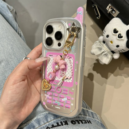 【フォンシリーズ】レトロ可愛いピンクリボン デコレーション風 スマホケース｜iPhone対応 #251014