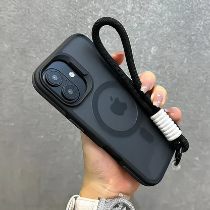 ネオンアクセント iPhoneケース｜ストラップ付き・マットブラック・スポーティデザイン #240411