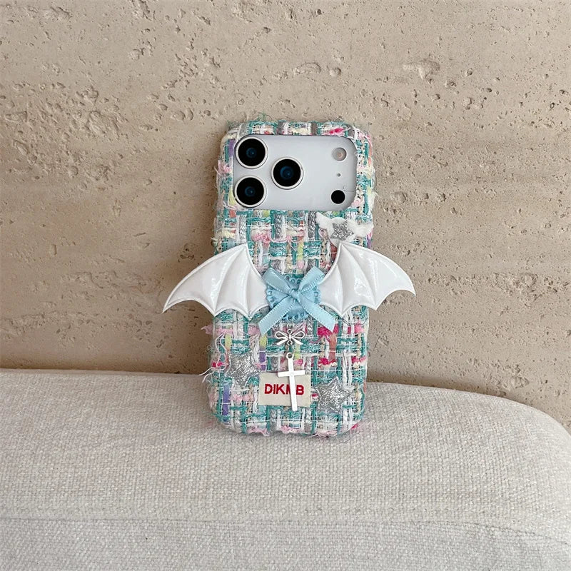 【ツイードリボンシリーズ】バットウィングツイード スマホケース｜ガーリー×エッジデザイン｜iPhone対応 #241204