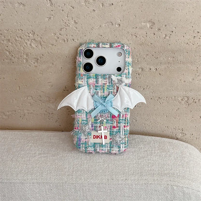 【ツイードリボンシリーズ】バットウィングツイード スマホケース｜ガーリー×エッジデザイン｜iPhone対応 #241204