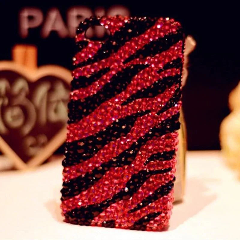 【キラキラビジューシリーズ】ゼブラ柄 フルラインストーン デコ スマホケース｜iPhone対応 #260122