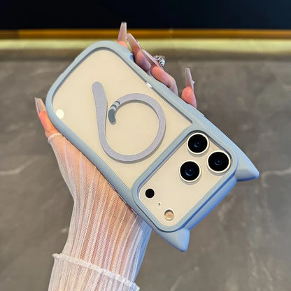 【猫耳シリーズ】Magnet内蔵 しっぽデザイン カラーフレーム iPhoneケース #240215