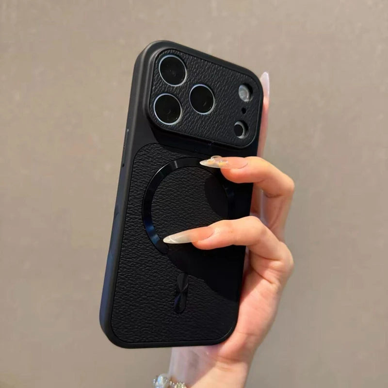 レザー調 コントラストフレーム Magnet内蔵 iPhoneケース｜上品・大人シンプル #260058