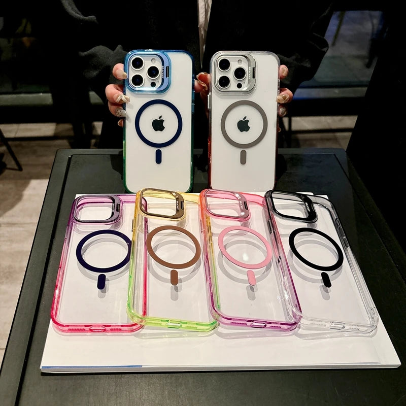 【グラデーションフレーム】 ワンタッチスタンド クリア スマホケース｜iPhone対応 #240902