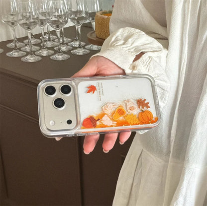 【流れるシリーズ】どんぐり もみじ 秋モチーフ きらきらラメ グリッター クリアスマホケース｜iPhone対応 #241018