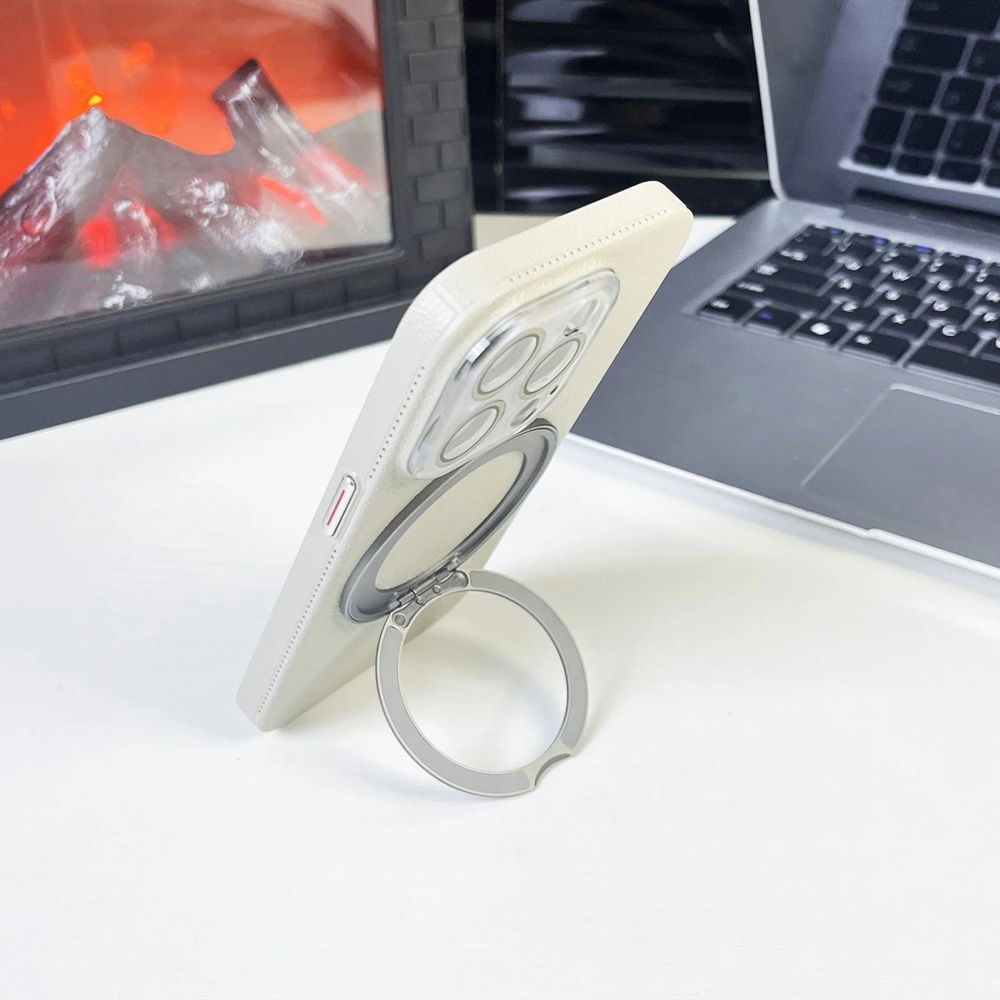 レザー調 リング付き iPhoneケース｜スタンド対応・マット仕上げ #260103