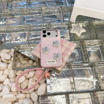 3Dシルバースター もこもこストラップ付き iPhoneケース｜星空グリッター・韓国ガーリー #260002