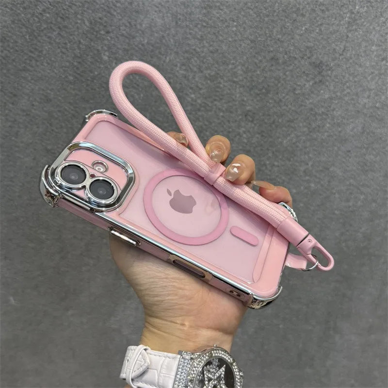 【Magsafe対応】メタリックフレーム クリアカラー × ストラップ付き スマホケース｜iPhone対応 #250228