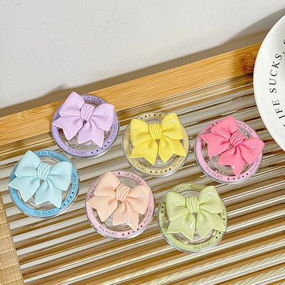 【スマホグリップ】立体リボン つやつや マカロンカラー マグネット対応 スマホスタンド #241111