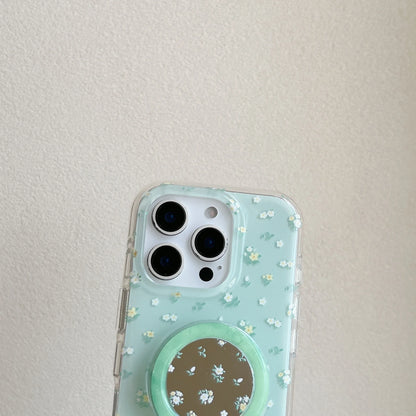 【小花柄×ミラーグリップ】春色ナチュラルデザインのクリアケース｜iPhone対応 #250512