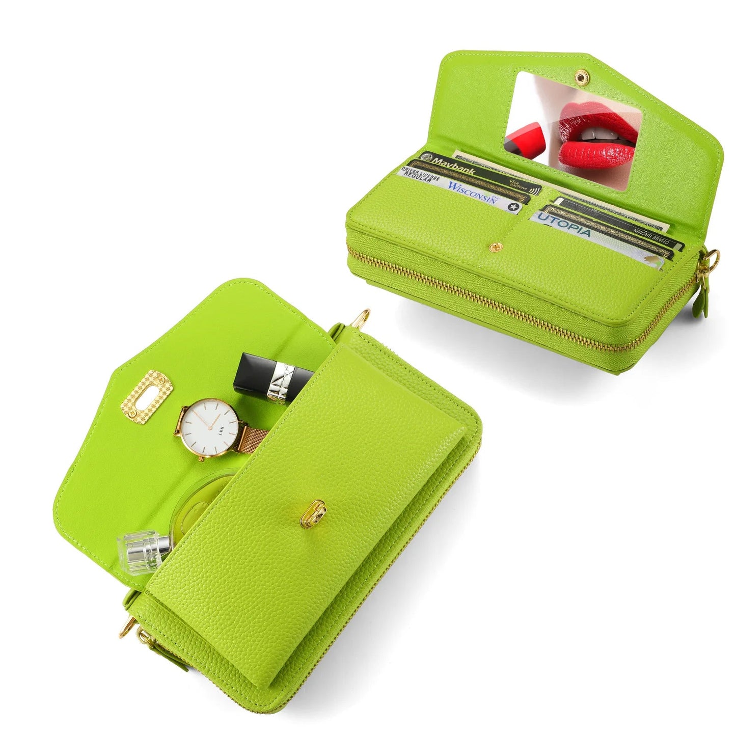 【ウォレットスタイル】財布一体型 分離式レザー調 ブックスタイル 手帳型 iPhoneケース｜ラウンドファスナー・ショルダー対応 #240204