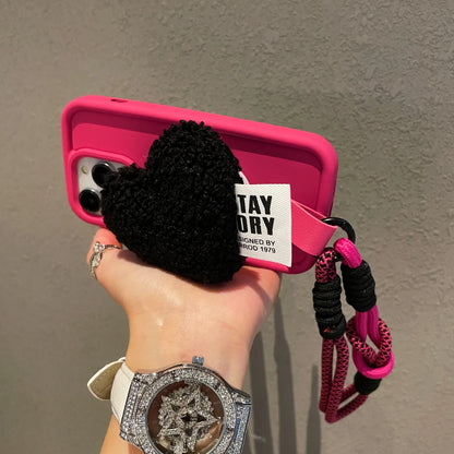 【もこもこハートチャーム】ショルダーストラップ付きスマホケース｜iPhone対応 #250809