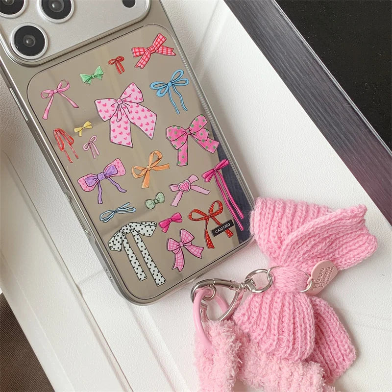 【カラフルリボンミラー】 リボンストラップ付き スマホケース｜iPhone対応 #240912