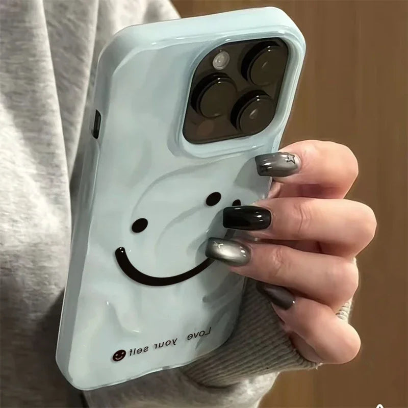【ニコちゃんシリーズ】手書き風 スマイル 波型 立体デザイン iPhoneケース #260227