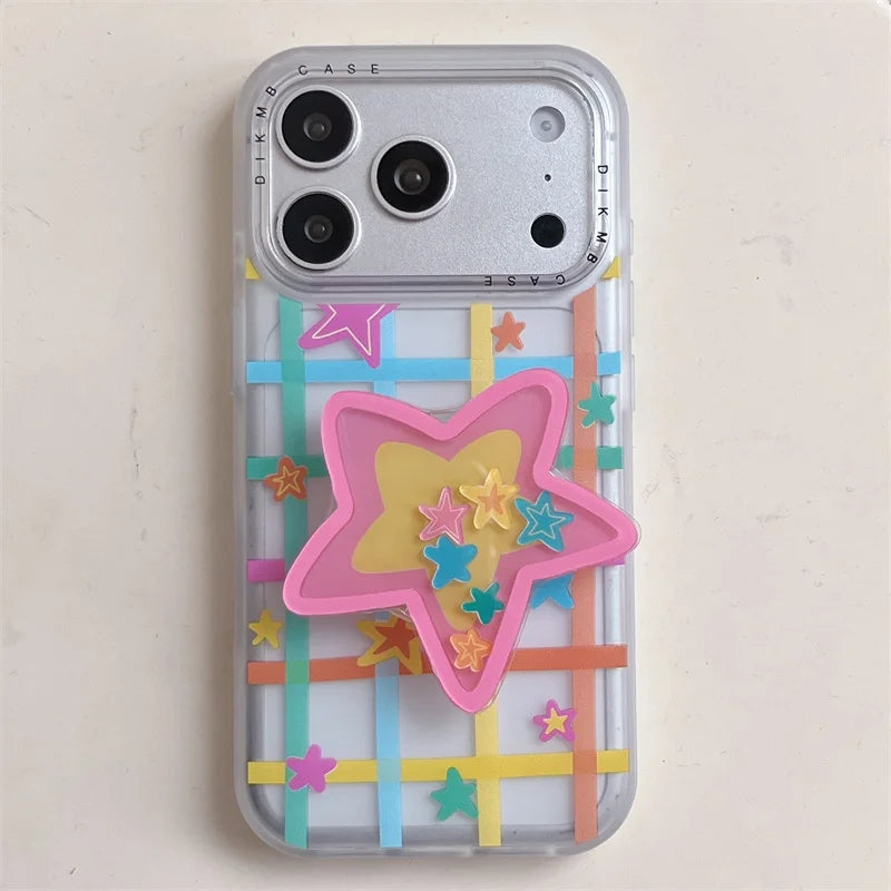 カラフル ネオンスター グリッドデザイン iPhoneケース｜クリアケース #231002