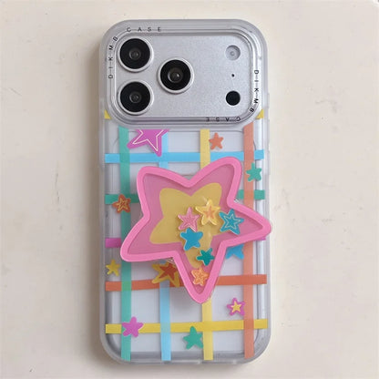 カラフル ネオンスター グリッドデザイン iPhoneケース｜クリアケース #231002