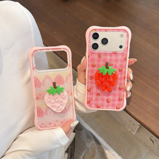 いちごモチーフ グリップ付き iPhoneケース|キラキラデザイン #231228