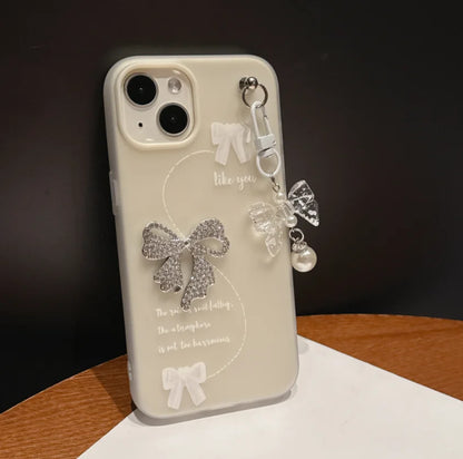 【ビジューリボン】パールチャーム付き スマホケース｜iPhone対応 #240624