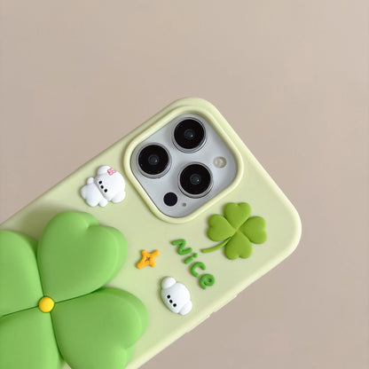 【3Dシリーズ】立体クローバー×LUCKYポップデザイン スマホケース｜iPhone対応 #250918