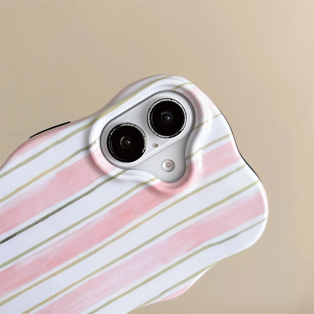 【ウェーブシリーズ】水彩風ストライプ 立体ぷっくりデザイン ウェーブフレーム スマホケース｜iPhone対応 #250905