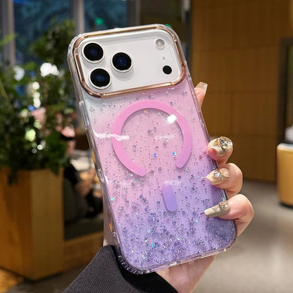 【Magnet内蔵】グリッター きらめくラメ入りグラデーションクリアスマホケース｜iPhone対応 #250418