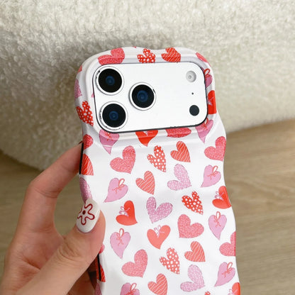 ハート総柄 格子チェック柄 iPhoneケース｜ウェーブフレーム #240310