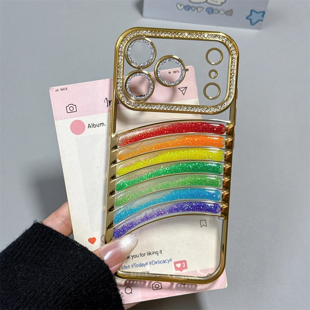 【グリッターレインボー】七色アーチ × クリアキラキラケース｜iPhone対応 #240908