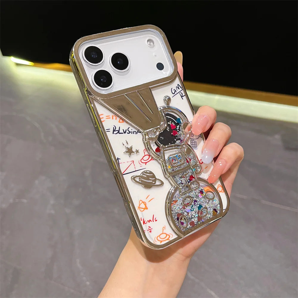キラキラ流れるグリッター ラメ スペースアストロ 宇宙飛行士 iPhoneケース  #240418
