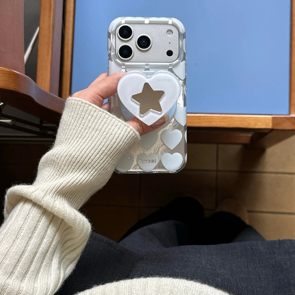 【Magsafe対応】ミラー付き ハートスターグリップ スマホケース｜iPhone対応 #250130