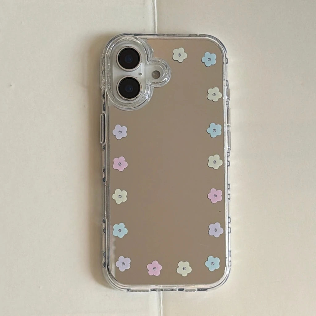 カラフルフラワー＆ビーズストラップ グリップ付き iPhoneケース｜ミラーデザイン・韓国風 #231208